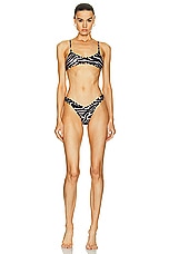 THE ATTICO Zebra Printed Bikini Set in Cappuccino & Black, view 1, click to view large image.