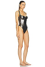 THE ATTICO Metallic One Piece Swimsuit in Dark Silver, view 2, click to view large image.