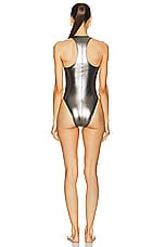 THE ATTICO Metallic One Piece Swimsuit in Dark Silver, view 3, click to view large image.