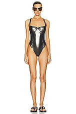 THE ATTICO Metallic One Piece Swimsuit in Dark Silver, view 4, click to view large image.