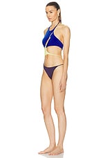 THE ATTICO One Piece Swimsuit in Dark Grapes, Iris Blue, & Light Yellow, view 3, click to view large image.