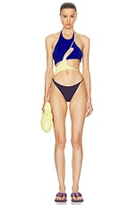 THE ATTICO One Piece Swimsuit in Dark Grapes, Iris Blue, & Light Yellow, view 5, click to view large image.