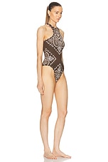 THE ATTICO One Piece Swimsuit in Brown, Beige, & White, view 2, click to view large image.