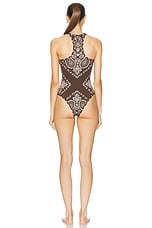 THE ATTICO One Piece Swimsuit in Brown, Beige, & White, view 3, click to view large image.