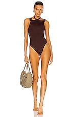 THE ATTICO Choker Swimsuit in Coffee, view 1, click to view large image.