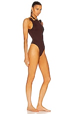 THE ATTICO Choker Swimsuit in Coffee, view 2, click to view large image.