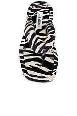 THE ATTICO Zebra Printed Indie Flat Thong Sandal in Cappuccino & Black, view 4, click to view large image.