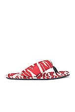 THE ATTICO Zebra Printed Indie Flat Thong Sandal in Red & Milk, view 1, click to view large image.