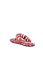 THE ATTICO Zebra Printed Indie Flat Thong Sandal in Red & Milk, view 3, click to view large image.