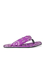 THE ATTICO Bandana Printed Indie Flat Thong Sandal in Violet, Brown, & White, view 1, click to view large image.