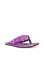 THE ATTICO Bandana Printed Indie Flat Thong Sandal in Violet, Brown, & White, view 2, click to view large image.