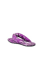 THE ATTICO Bandana Printed Indie Flat Thong Sandal in Violet, Brown, & White, view 3, click to view large image.