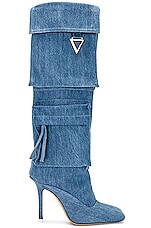 THE ATTICO Sienna Tube Boot in Denim Washed, view 1, click to view large image.