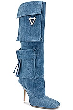 THE ATTICO Sienna Tube Boot in Denim Washed, view 2, click to view large image.