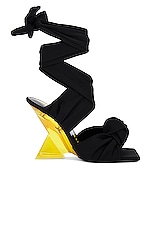 THE ATTICO Duse Sandal in Black & Mustard, view 1, click to view large image.