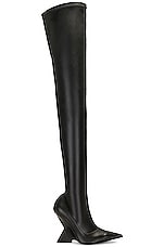 THE ATTICO Cheope Stretch Thigh High Boot In Black in Black, view 1, click to view large image.