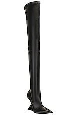 THE ATTICO Cheope Stretch Thigh High Boot In Black in Black, view 2, click to view large image.