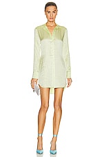 Alexander Wang Crystal Hotfix Slim Shirt Dress in Pale Lime Yellow, view 1, click to view large image.