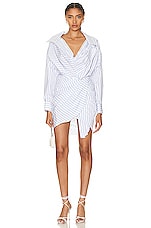 Alexander Wang Twisted Cowl Dress in White & Blue, view 1, click to view large image.