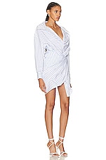 Alexander Wang Twisted Cowl Dress in White & Blue, view 2, click to view large image.