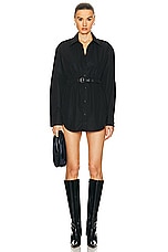 Alexander Wang Button Down Tunic Dress With Leather Belt in Black, view 1, click to view large image.