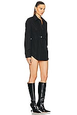 Alexander Wang Button Down Tunic Dress With Leather Belt in Black, view 2, click to view large image.