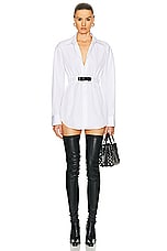Alexander Wang Button Down Tunic Dress With Leather Belt in White, view 1, click to view large image.