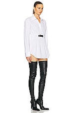 Alexander Wang Button Down Tunic Dress With Leather Belt in White, view 2, click to view large image.