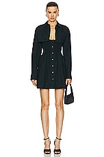 Alexander Wang Smocked Mini Dress With Overshirt in Black, view 1, click to view large image.