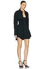 Alexander Wang Smocked Mini Dress With Overshirt in Black, view 2, click to view large image.