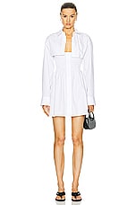 Alexander Wang Smocked Mini Dress With Overshirt in White, view 1, click to view large image.