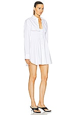 Alexander Wang Smocked Mini Dress With Overshirt in White, view 2, click to view large image.