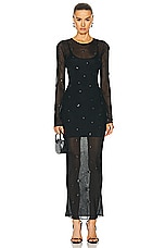 Alexander Wang Long Sleeve Sheer Rib Dress in Black, view 1, click to view large image.