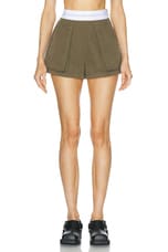 Alexander Wang High Waisted Cargo Rave Short in Army Green, view 1, click to view large image.