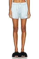 Alexander Wang Boxer Short W/ Tulle Cut Out Back Panel in Shine Blue, view 1, click to view large image.