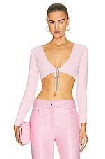 Alexander Wang Crystal Tie V Neck Cropped Cardigan in Neon Light Pink, view 1, click to view large image.