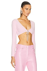 Alexander Wang Crystal Tie V Neck Cropped Cardigan in Neon Light Pink, view 2, click to view large image.