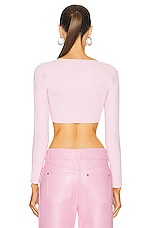 Alexander Wang Crystal Tie V Neck Cropped Cardigan in Neon Light Pink, view 3, click to view large image.