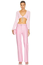 Alexander Wang Crystal Tie V Neck Cropped Cardigan in Neon Light Pink, view 4, click to view large image.