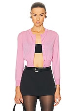 Alexander Wang Cropped Crewneck Cardigan in Candy Pink, view 1, click to view large image.