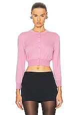 Alexander Wang Cropped Crewneck Cardigan in Candy Pink, view 2, click to view large image.