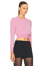 Alexander Wang Cropped Crewneck Cardigan in Candy Pink, view 3, click to view large image.