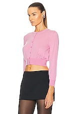 Alexander Wang Cropped Crewneck Cardigan in Candy Pink, view 4, click to view large image.