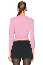 Alexander Wang Cropped Crewneck Cardigan in Candy Pink, view 5, click to view large image.