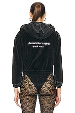 Alexander Wang Shrunken Zip Up Hoodie With Crystal Dragon Hotfix in Washed Pepper, view 4, click to view large image.