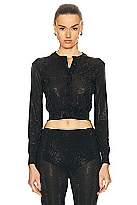Alexander Wang Cropped Crewneck Cardigan With Clear Bead Hotfix in Black, view 1, click to view large image.