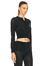Alexander Wang Cropped Crewneck Cardigan With Clear Bead Hotfix in Black, view 2, click to view large image.