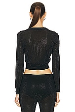 Alexander Wang Cropped Crewneck Cardigan With Clear Bead Hotfix in Black, view 3, click to view large image.