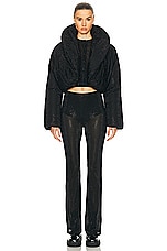Alexander Wang Cropped Crewneck Cardigan With Clear Bead Hotfix in Black, view 4, click to view large image.