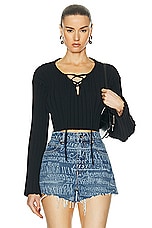 Alexander Wang Drop Shoulder Cropped Long Sleeve Sweater in Black, view 1, click to view large image.
